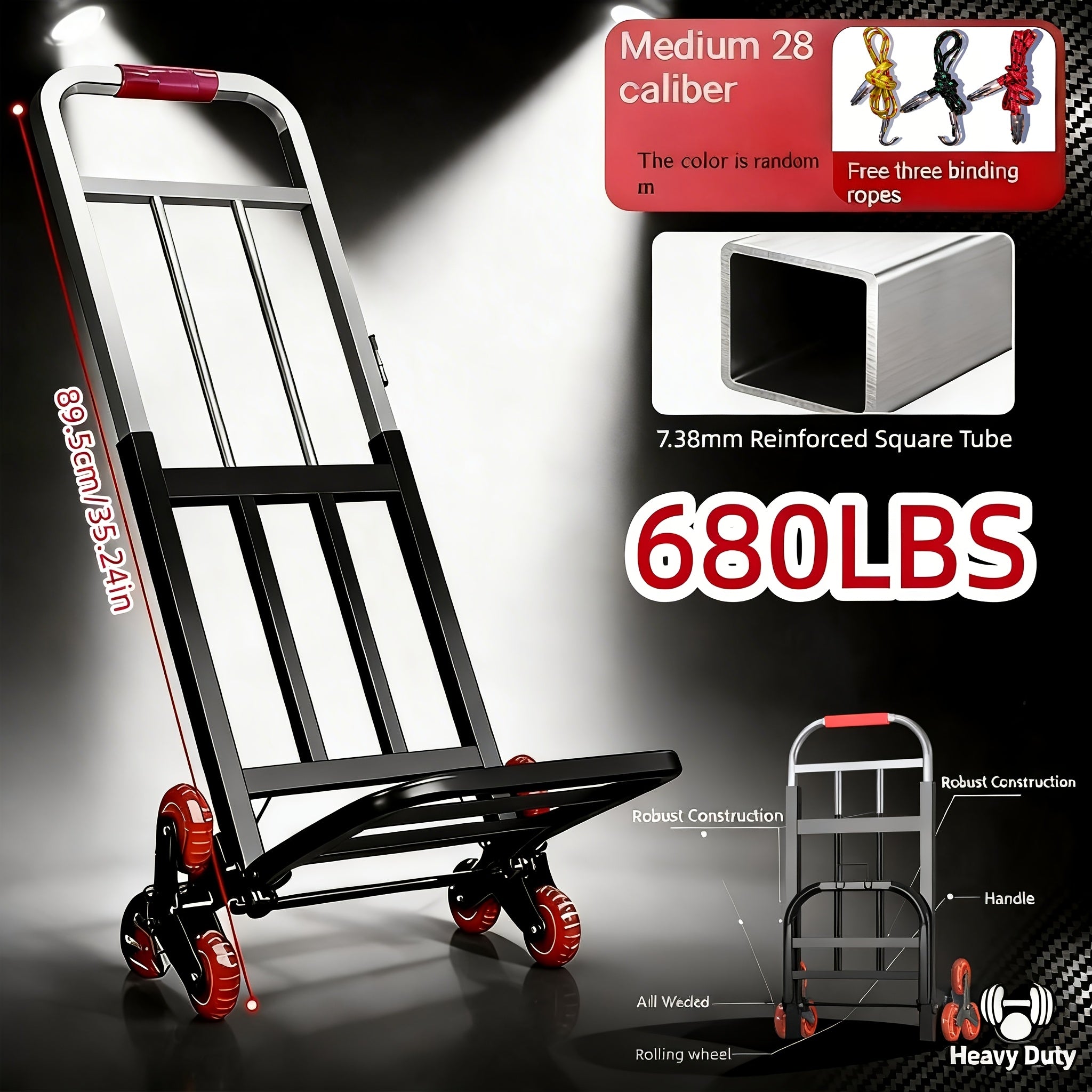 Heavy Duty Stair Climbing Cart, 220/450/680LBS Capacity Folding Hand Truck, Portable Grocery Cart with Tri-Wheels, All-Terrain Folding Dolly for Moving, Warehouse & Upstair Delivery