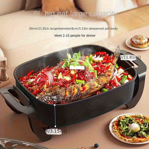 Large 12-Inch Electric Pot, Non-Stick Ceramic Skillet with Aluminum Body, 1500W Fast Heating Electric Paella Pan & Stir-Fry Cooker, Easy to Clean Healthy Cooking Pot for Home, 110V US Plug