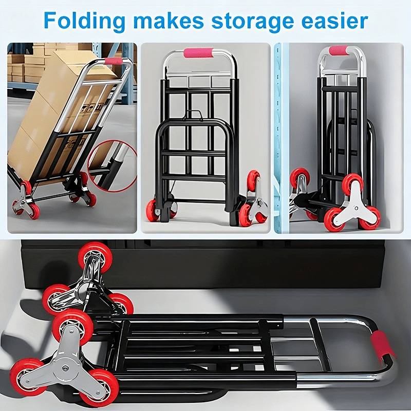 Heavy Duty Stair Climbing Cart, 220/450/680LBS Capacity Folding Hand Truck, Portable Grocery Cart with Tri-Wheels, All-Terrain Folding Dolly for Moving, Warehouse & Upstair Delivery