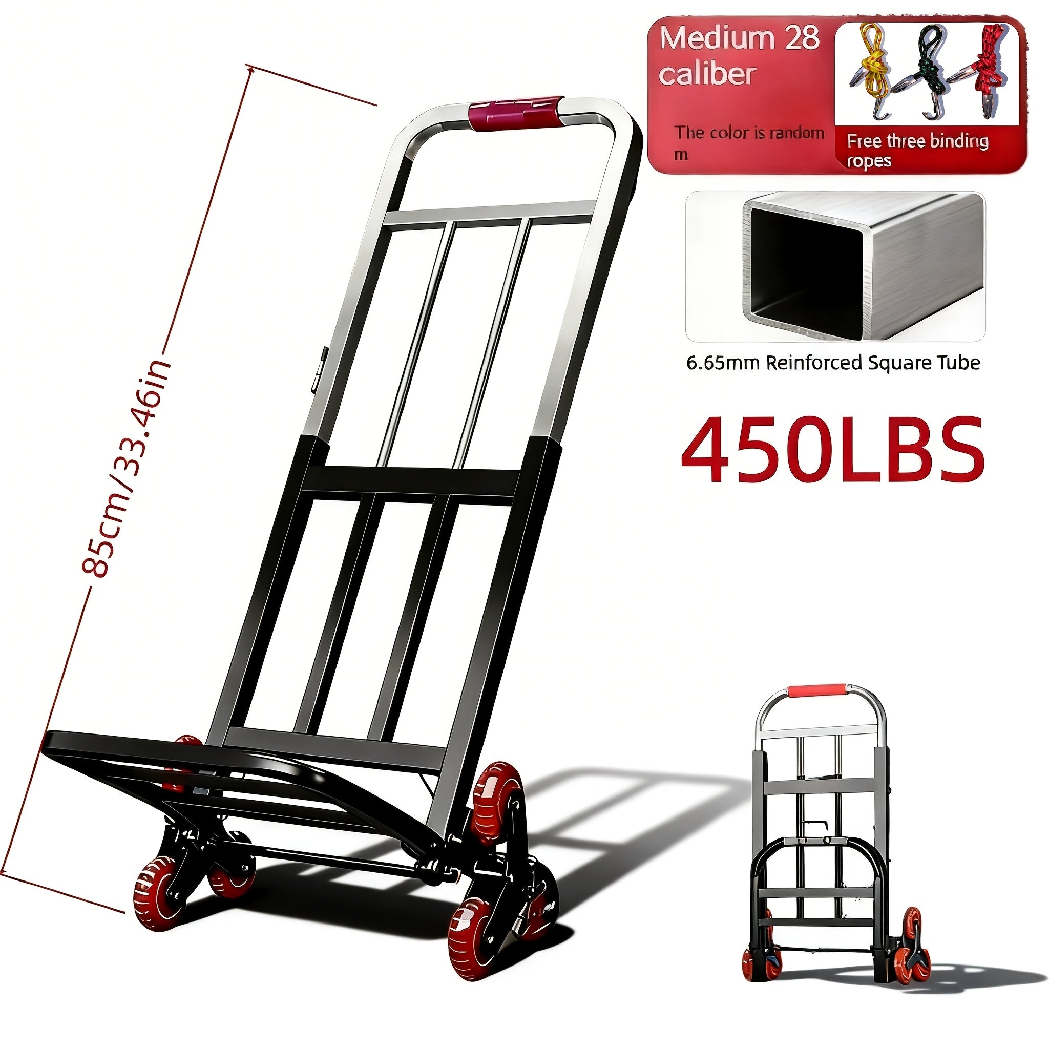 Heavy Duty Stair Climbing Cart, 220/450/680LBS Capacity Folding Hand Truck, Portable Grocery Cart with Tri-Wheels, All-Terrain Folding Dolly for Moving, Warehouse & Upstair Delivery