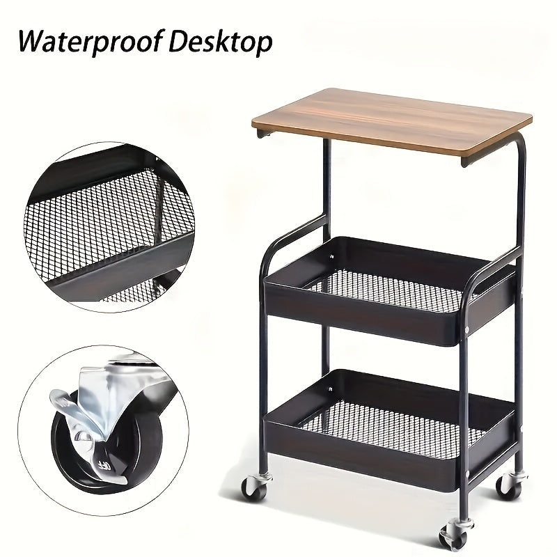 3-Tier Rolling Cart with Lockable Wheels, Multi-Level Storage Organizer Shelf, Slim Utility Cart for Kitchen, Bathroom & Bedroom, Mobile Snack Cart & Office Organizer, Easy Assembly (White)