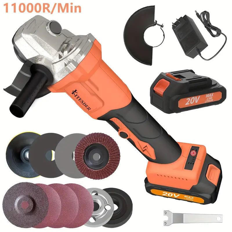 Brushless Motor Angle Grinder Cordless With Battery And Extensive Accessories, A Multi-purpose Machine, No Load Speed: 11000r/min, Maximum Opening Depth: 30mm, Widely Used In Ceramic Tile, Stone, Steel. Polish, Frosted.