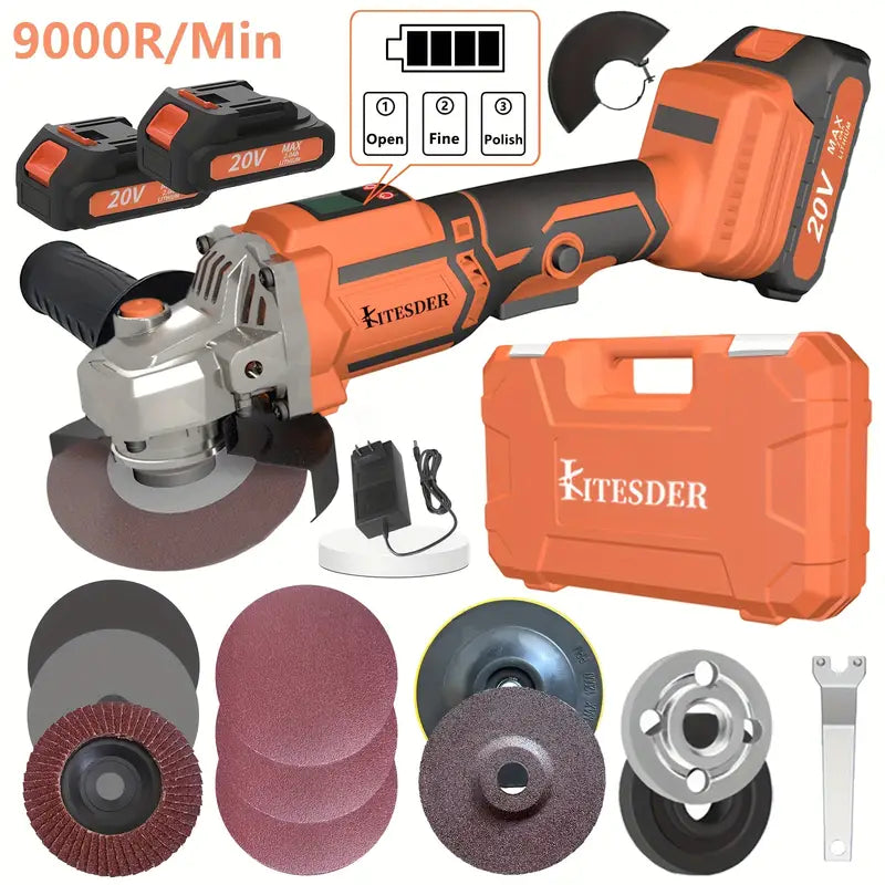Brushless Motor Angle Grinder Cordless With Battery And Extensive Accessories, A Multi-purpose Machine, No Load Speed: 11000r/min, Maximum Opening Depth: 30mm, Widely Used In Ceramic Tile, Stone, Steel. Polish, Frosted.