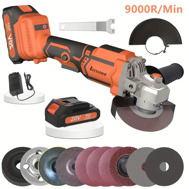 Brushless Motor Angle Grinder Cordless With Battery And Extensive Accessories, A Multi-purpose Machine, No Load Speed: 11000r/min, Maximum Opening Depth: 30mm, Widely Used In Ceramic Tile, Stone, Steel. Polish, Frosted.