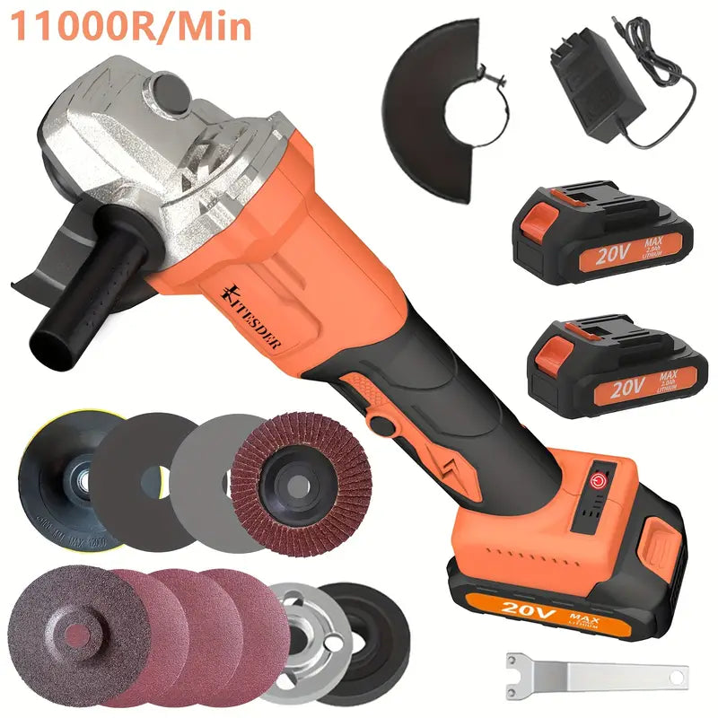 Brushless Motor Angle Grinder Cordless With Battery And Extensive Accessories, A Multi-purpose Machine, No Load Speed: 11000r/min, Maximum Opening Depth: 30mm, Widely Used In Ceramic Tile, Stone, Steel. Polish, Frosted.